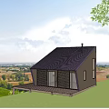 Detached Villa With Dark Metal Roof Surrounded By Lush Trees On Green Hillside