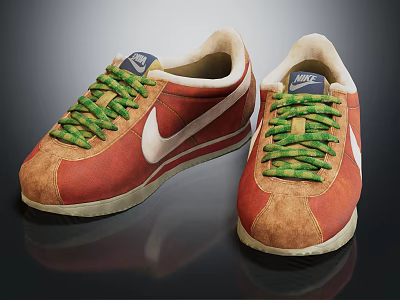 Retro Red Casual Sneakers with Green Laces White Logo and Beige Sole 3d model