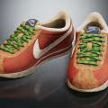 Retro Red Casual Sneakers with Green Laces White Logo and Beige Sole