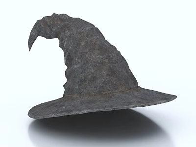 Detailed Carved Wizard Hat Sculpture With Pointed Top And Wide Textured Brim 3d model