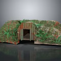 Cartoon Scene Of Green Plant Covered Semicircular Hut With Wooden Door And Ferns