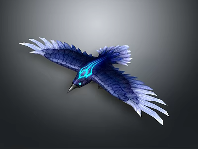 Mythical Blue Bird With Glowing Blue Patterns Flying In Mid Air 3d model