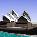 Iconic Cultural Center Building With Shell Shaped Roof Waterfront Location And Urban Skyline