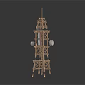 Tall Wooden Communication Tower With Antennas And Metal Equipment Structure