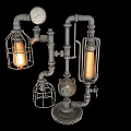 Industrial Pipe Structure Lighting For Public Facility With Caged Lights Pressure Gauge And Gear Base