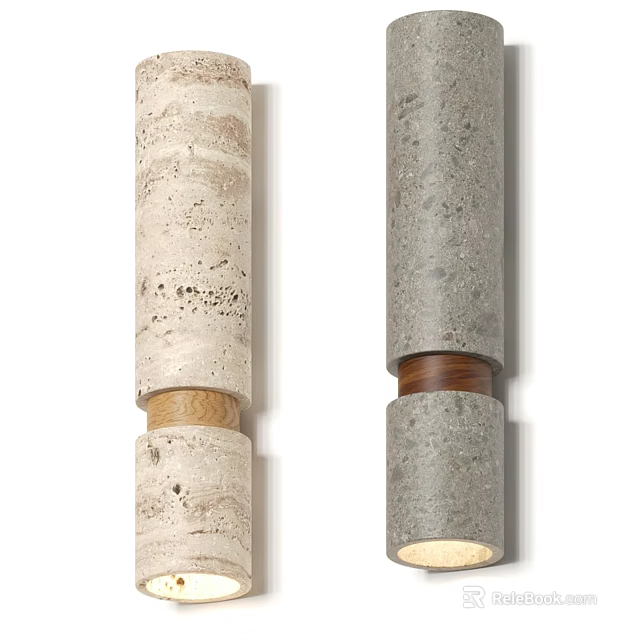 Modern Stone And Wooden Cylindrical Wall Lamps With Decorative Design For Interior Decoration 3d model 