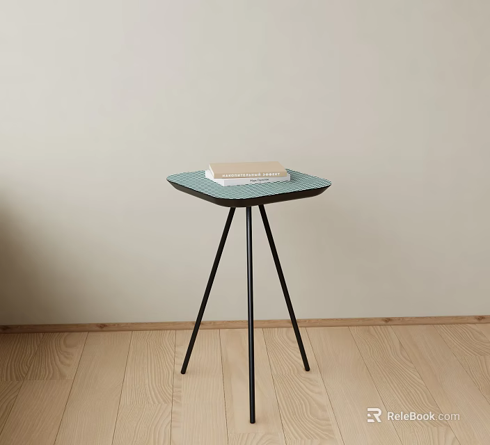 Stylish Green Hexagonal Side Table With Black Tripod Legs And Book On Top 3d model