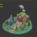 Miniature Farm Scene With Red Barn Windmill Red Car Trees And Fence