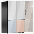 Modern Refrigerator Freezer Featuring Multicolor Panels White Light Blue Pink And Stylish Black Frame