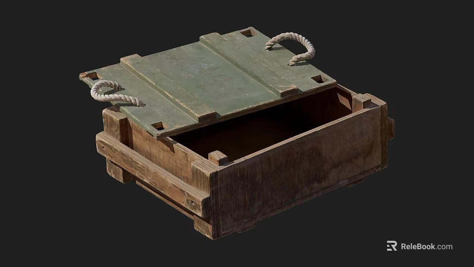 Vintage Wooden Storage Chest With Green Lid And Rope Handles Design 3d model 