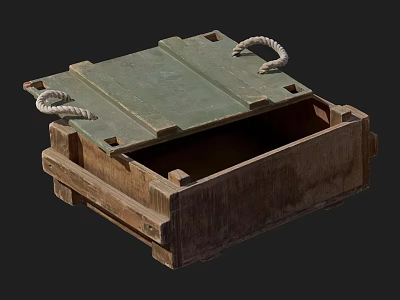 Vintage Wooden Storage Chest With Green Lid And Rope Handles Design 3d model