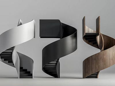 Modern Spiral Staircases With Metal Black And Wooden Stylish Designs 3d model