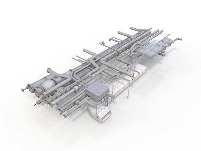 Industrial Equipment Engineering Design With Metal Frame Pipeline System And Parts 3d model