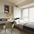 Modern Tatami Bedroom Interior With Tatami Bed Desk Chair Storage Cabinets And Window Blinds