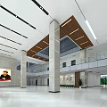 Spacious Lobby Reception Desk In People's Building With Marble Floor Columns And Ceiling Lighting