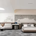 Modern Hotel Room Interior Design With Sofa Bed Coffee Table And Green Plants