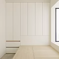 Modern Tatami Bedroom Interior Design With Wooden Platform White Storage Cabinets And Window