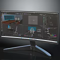 Modern Electronic Monitor Displaying 3D Modeling Software With Multiple Viewports And Tools