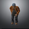 3D Male Character Model With Blue Cap Brown Jacket Gray Pants And Brown Shoes