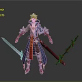 Man In Blue Red Costume Holding Silver And Red Swords Fantasy Character
