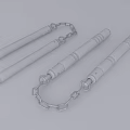 Traditional Martial Arts Nunchucks With Red And Light Wooden Handles And Silver Chains