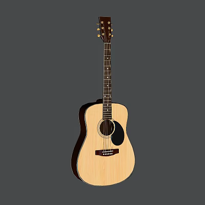 High Quality Acoustic Guitar With Wooden Body And Steel Strings 3d model