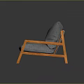 Single Sofa With Orange Wooden Armrests And Gray Plaid Cushion Design