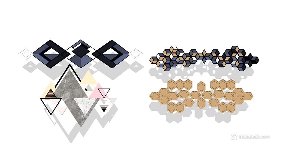 Modern 3D Geometric Wall Decor With Hexagon Triangle And Diamond Shapes 3d model