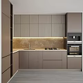 Modern Kitchen Cabinets With Light Gray Design LED Lighting Marble Countertop And Backsplash 3d model