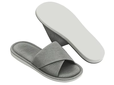 Gray Cross Design Slippers with White Sole for Comfortable Home Use 3d model