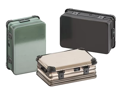Hard Storage Cases in Green Black and Metallic Silver with Secure Latches and Carry Handles 3d model