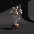 Decorative Ornament Set Featuring Mushroom Shaped Light Tops White Stems on Brown Wooden Base