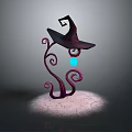 Mystical Witch Hat Decorative Sculpture With Purple Spiral Vines Blue Glowing Orb And Patterned Base