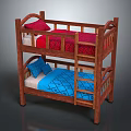 Kids Wooden Bunk Bed With Red Blue Mattress And Soft Pillow Design