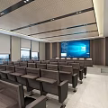 Modern Conference Room Interior With Spacious Layout Large Screen And Wooden Elements 3d model