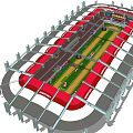 Motorsport Stadium Racing Track With Spectator Stands Race Cars And Advertising Billboards