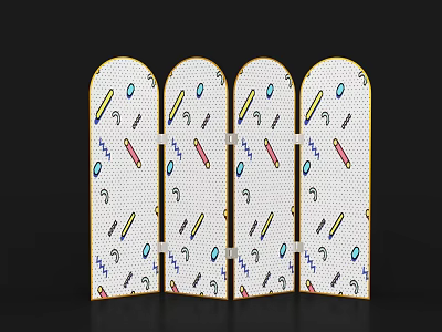 Folding Screen With Colorful Cartoon Patterns And Decorative Design Elements 3d model