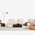 Modern White L shaped Sofa and Coffee Table Set with Accent Chairs Floor Lamp and Rug