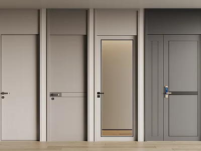 Modern Hinged Doors in Various Styles with Light Dark Gray Glass Insert and Wooden Frame 3d model