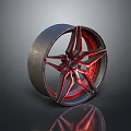 Stylish Modern Alloy Wheel Tire With Red Spoke And Black Rim Design