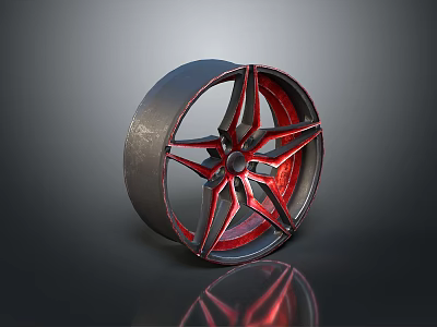 Stylish Modern Alloy Wheel Tire With Red Spoke And Black Rim Design 3d model