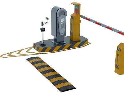 Modern Public Parking Facility With Barrier Gate Camera Terminal And Speed Bump 3d model