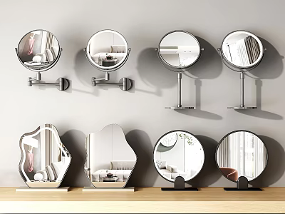 Various Design Mirrors Including Wall Mounted and Tabletop Styles with Round and Irregular Shapes 3d model