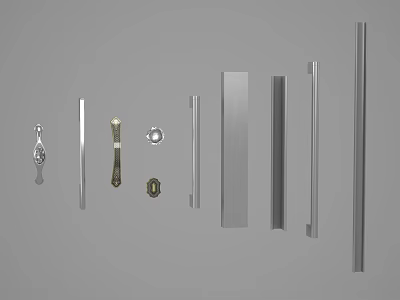 Various Modern Cabinet and Drawer Handles with Metal Designs Decorative Elements and Long Strip Styles 3d model