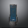 Metallic Blue Cylindrical Container With Glowing Interior Silver Base And Metal Brackets