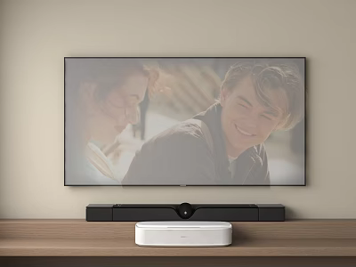 Modern TV Wall Design With Flat Screen And Wooden Shelf 3d model