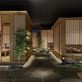 Traditional Japanese Restaurant Interior With Wooden Decor Bar Seating Tatami Style