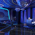 Modern KTV Interior Design With Blue Lighting Disco Balls And Comfortable Sofa Seating 3d model