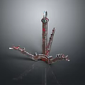 Industrial Mechanical Equipment With Metallic Structure Red Silver Details Multiple Branches Top Ring