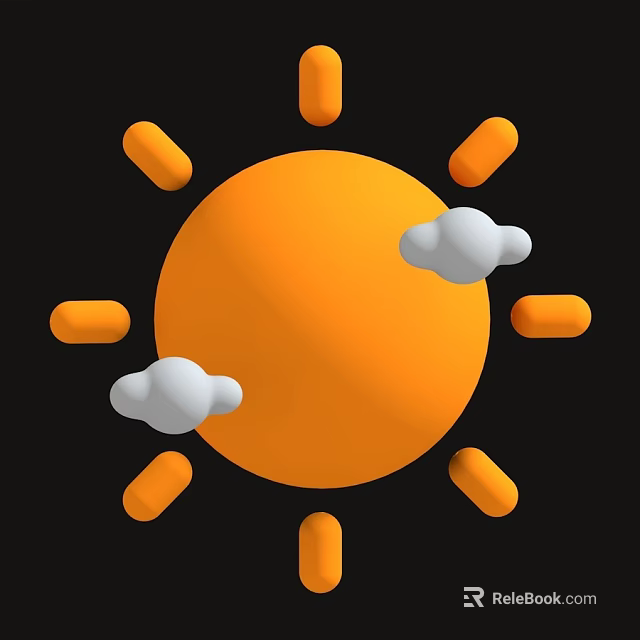 Decorative Ornament Set With Orange Sun Rays And White Clouds Design 3d model 